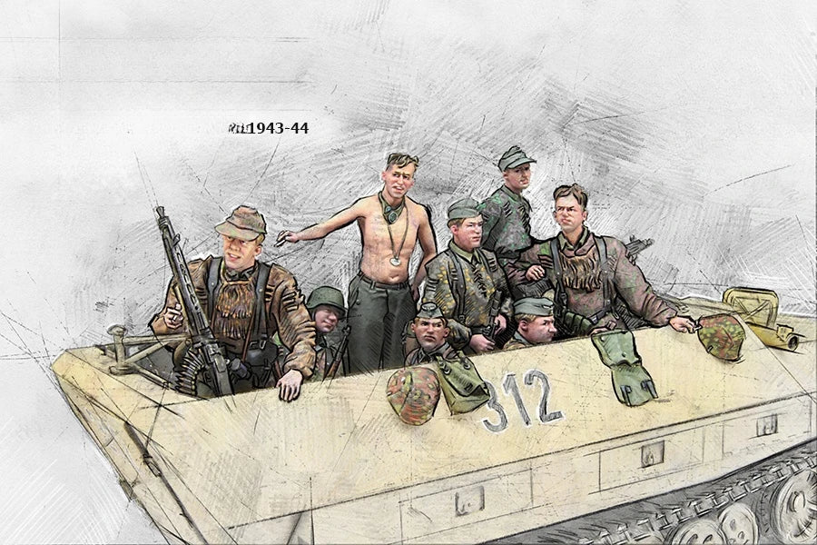 1/35 WWII German Soldiers & Transport, 12 Figures, Resin Model Figure Kit, Unassembled and Unpainted