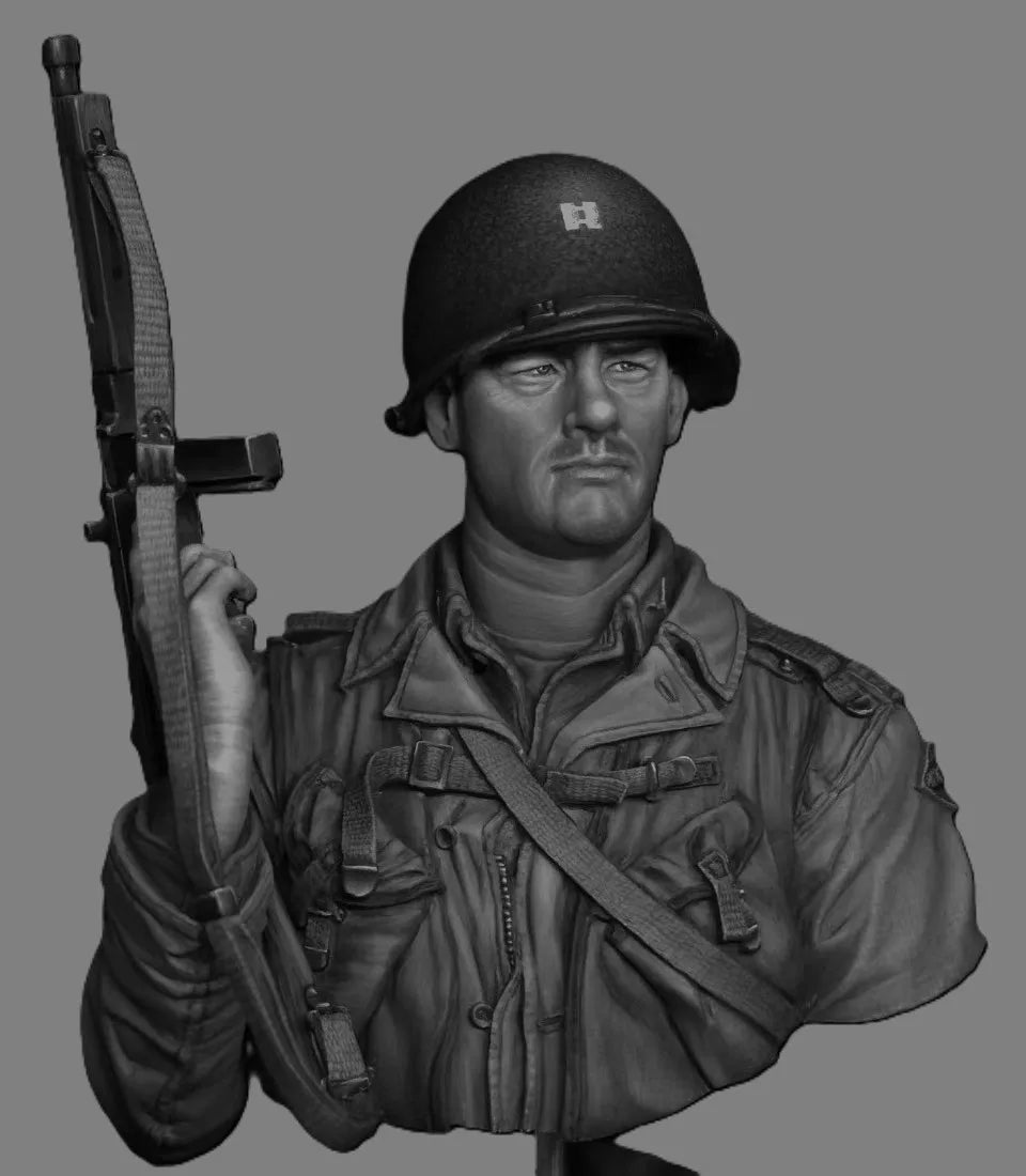1/10 WWII German Officer with MP40 Alert, Resin Model Bust Kit, Unassembled and Unpainted