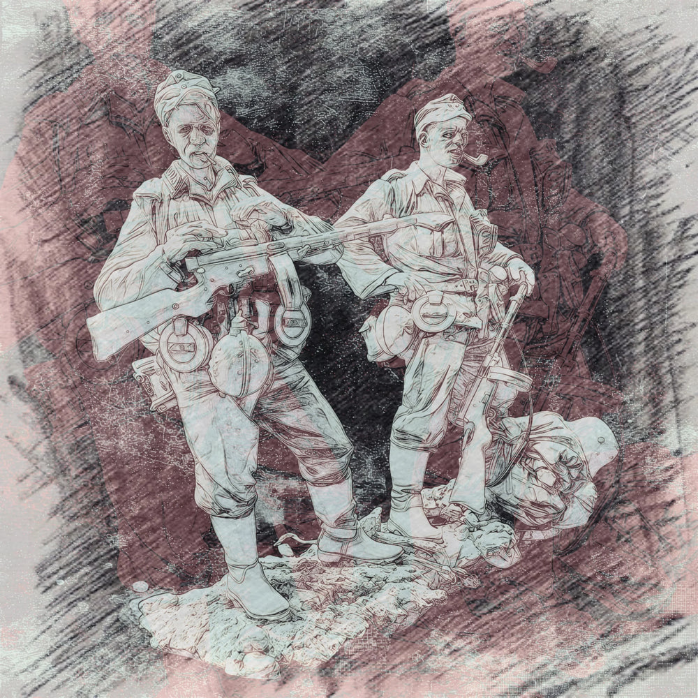 1/16 WWI Infantry Charging Forward, 2 Figures, Resin Model Figure Kit, Unassembled and Unpainted