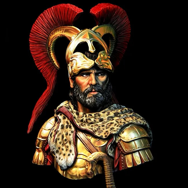 1/10 Ancient Bearded Roman General in Corinthian Helmet with Lion Pelt, Resin Model Bust Kit, Unassembled and Unpainted