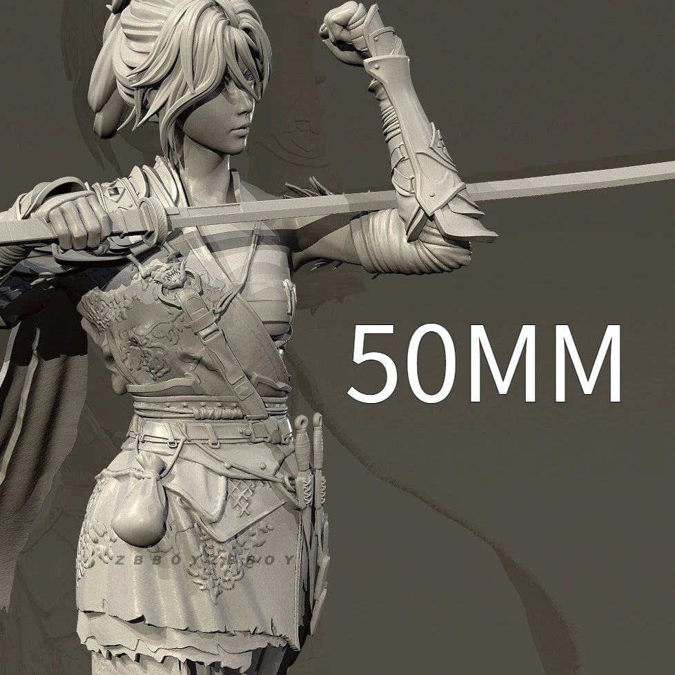 50mm Female Swordsman, Resin Model Figure Kit, Fantasy Theme, Unassembled and Unpainted