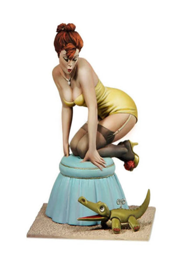 1/22 Pinup Girl with Dinosaur, Resin Model Figure Kit, Unassembled and Unpainted