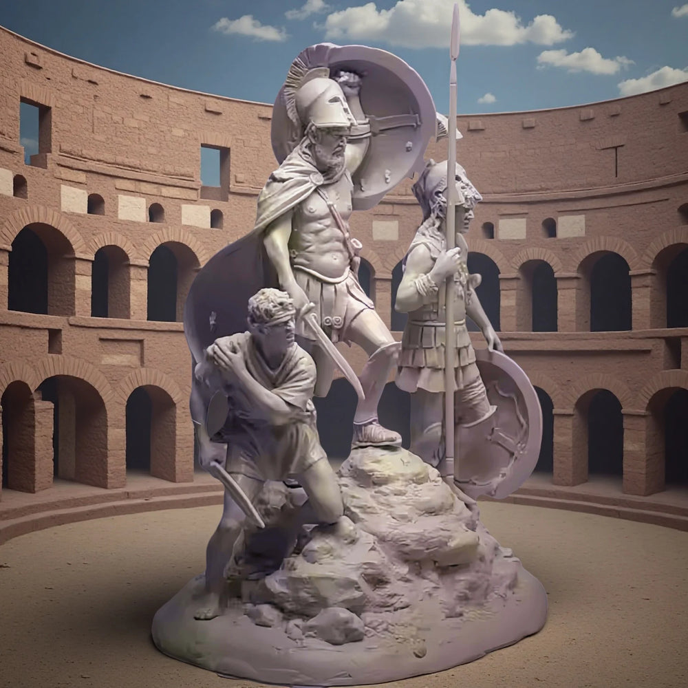 54mm Ancient Roman Legionary with Youth on Stone Base, 3 Figures, Resin Model Figure Kit, Unassembled and Unpainted