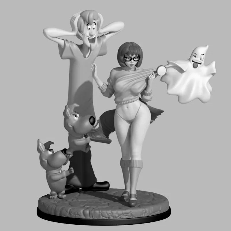 1/24 Chibi Girl & Ghost Characters, 3 Figures, Resin Model Figure Kit, Anime Theme, Unassembled and Unpainted