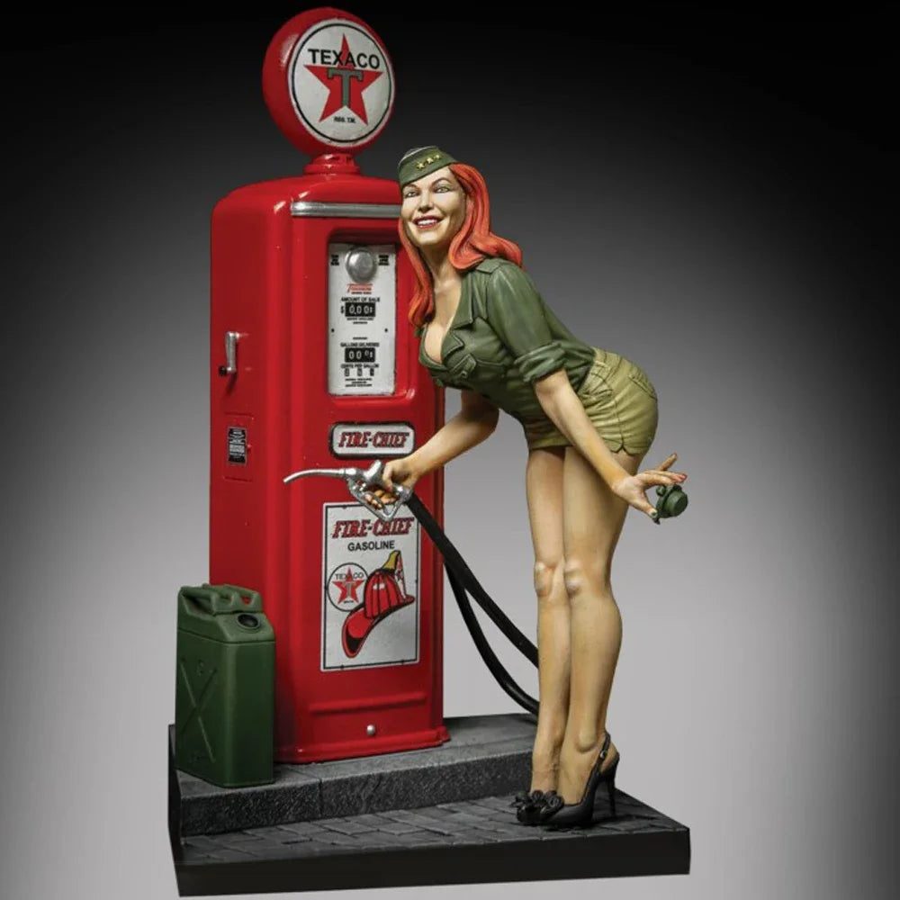 75mm 1950s Pin-up at Gas Pump, Resin Model Figure Kit, Unassembled and Unpainted
