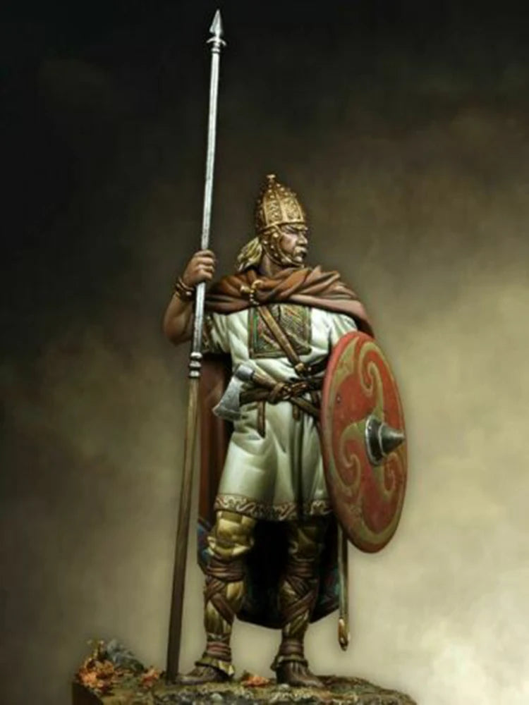 75mm Ancient Celtic Warrior with Spiral Shield and Pike, Resin Model Figure Kit, Unassembled and Unpainted