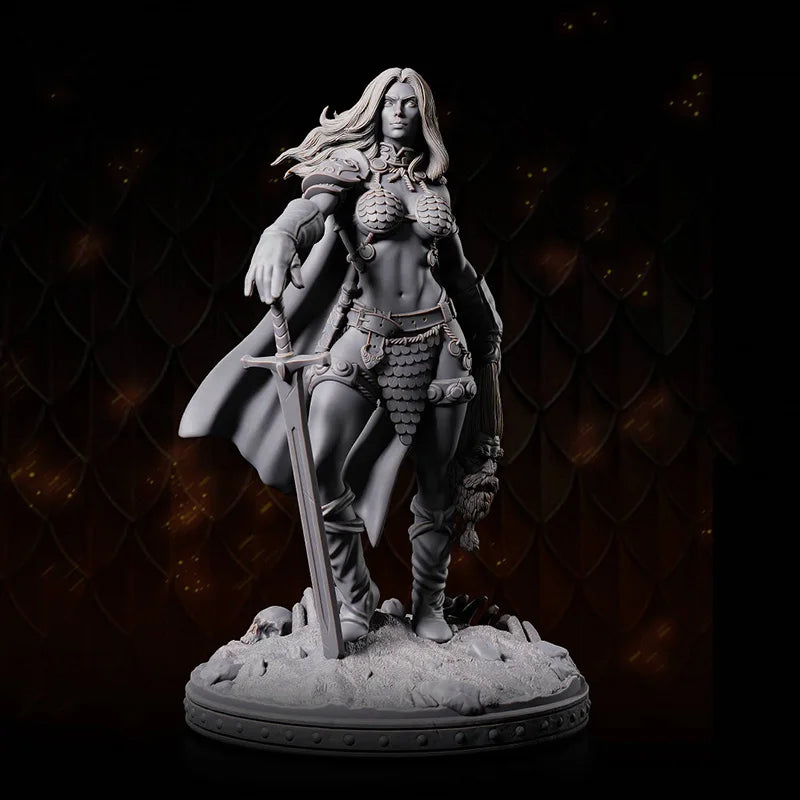 1/24 Warrior with Mail and Feathered Cape, Resin Model Figure Kit, Fantasy Theme, Unassembled and Unpainted