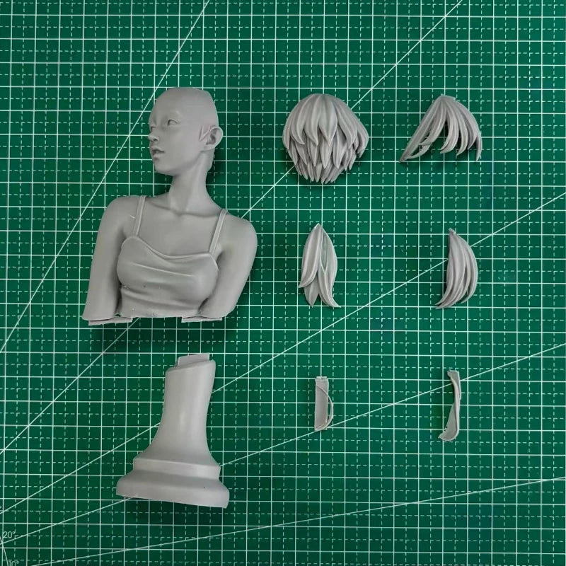 1/6 Asian Female with Interchangeable Hair, Resin Model Bust Kit, Unassembled and Unpainted