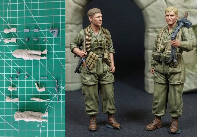 1/35 WWII German Paratrooper MG34 Team, 2 Figures, Resin Model Figure Kit, Unassembled and Unpainted