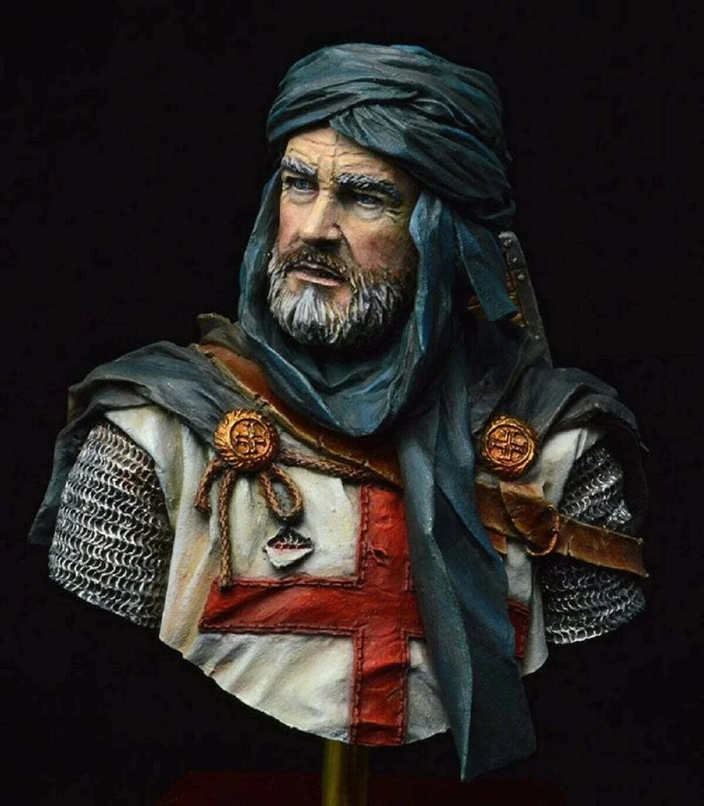 1/10 Medieval Bearded Templar Knight with Chainmail and Turban, Resin Model Bust Kit, Unassembled and Unpainted