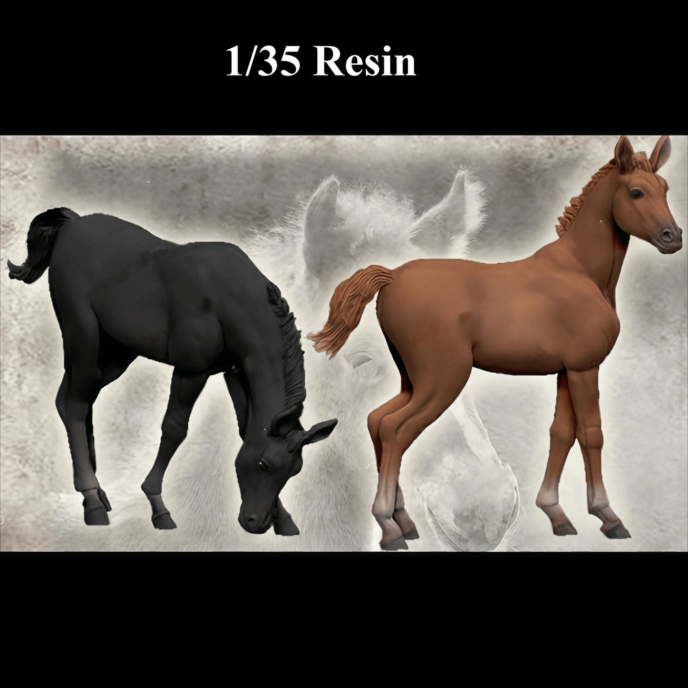 1/35 Horse, 2 Figures, Resin Model Creature Kit, Wildlife Theme, Unassembled and Unpainted