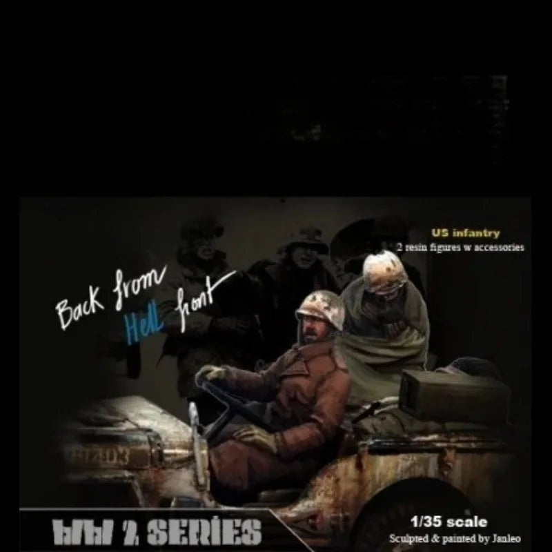 1/35 WWII US Infantry with Jeep, 2 Figures, Resin Model Vehicle Kit, Unassembled and Unpainted