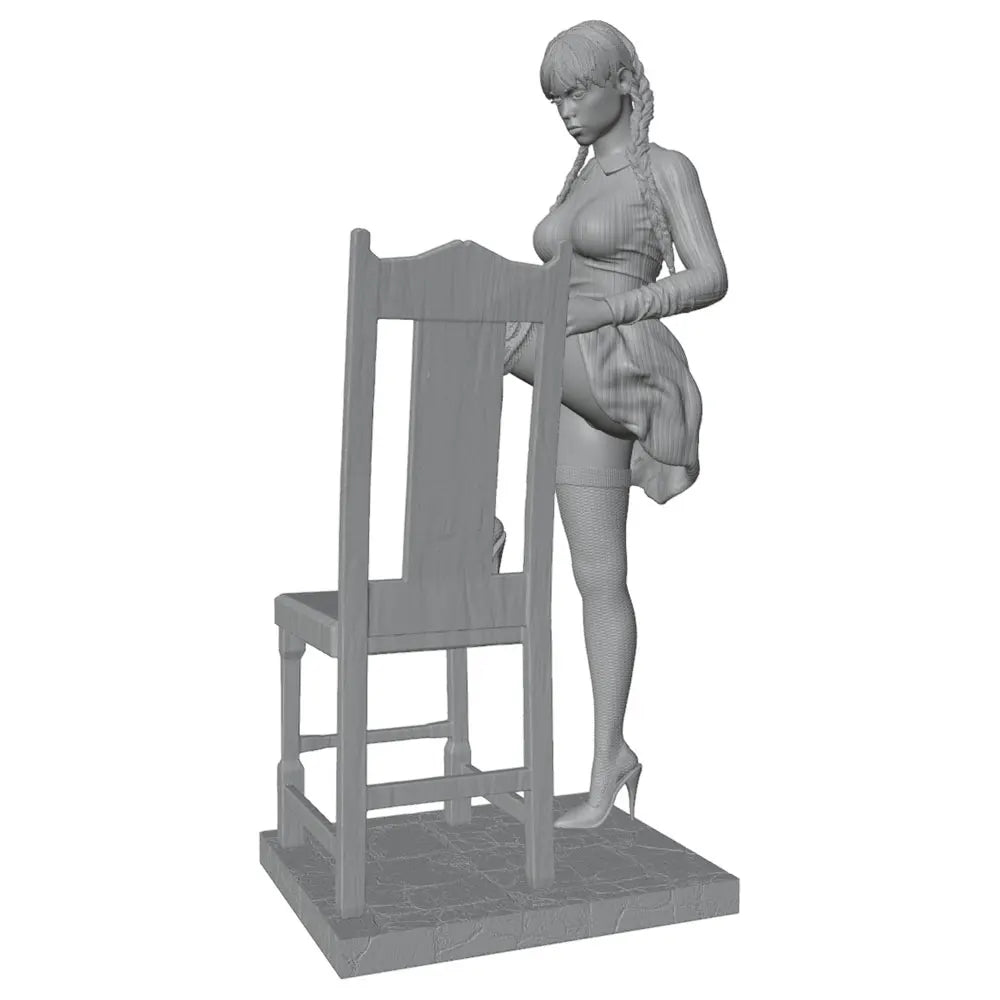 75mm Pin-up Female on Chair, Resin Model Figure Kit, Unassembled and Unpainted