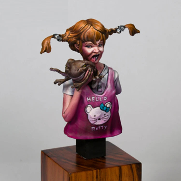 1/12 Chibi Girl with Pigtails & Rat Companion, Resin Model Bust Kit, Anime Theme, Unassembled and Unpainted