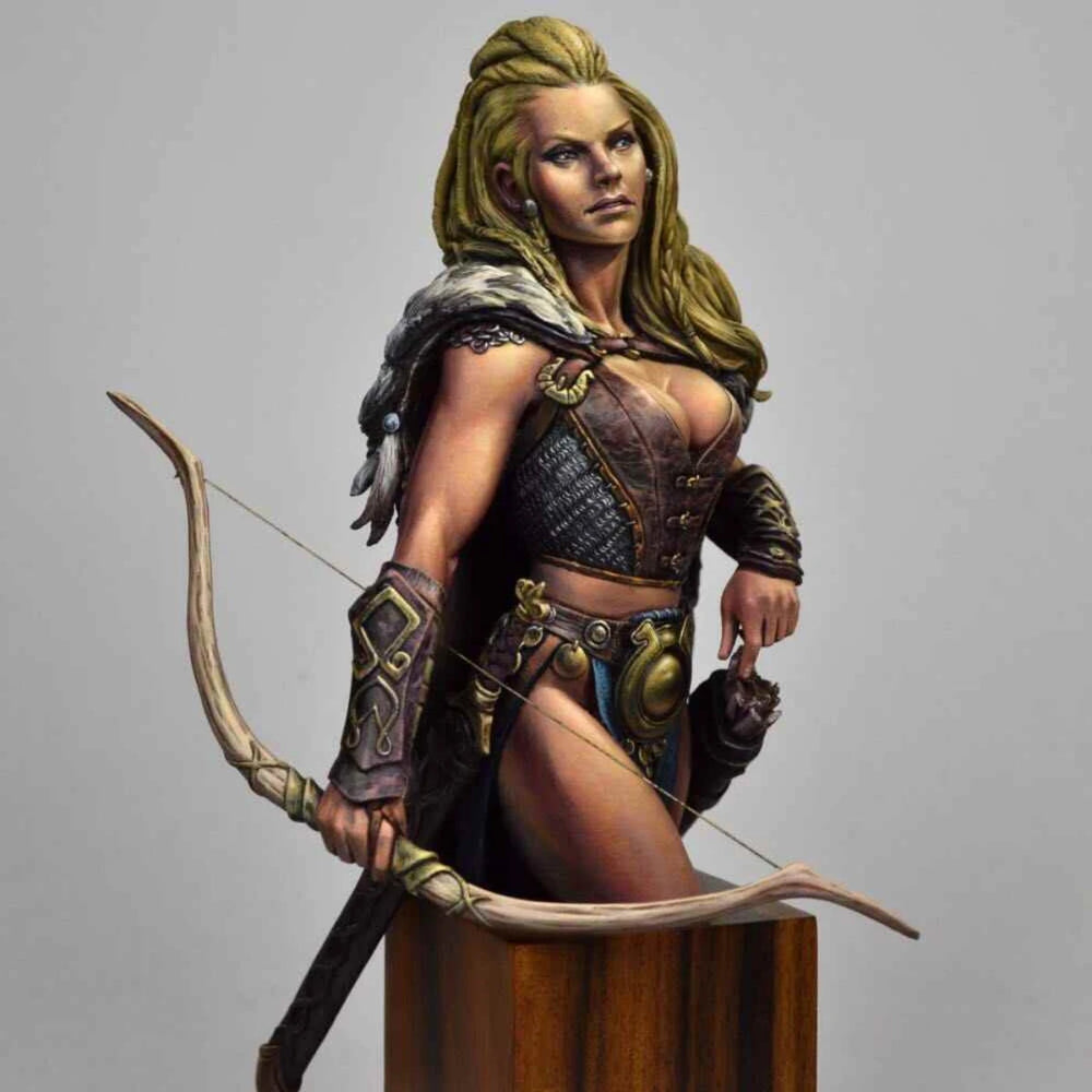 1/10 Medieval Fantasy Female Viking Archer, Resin Model Bust Kit, Unassembled and Unpainted