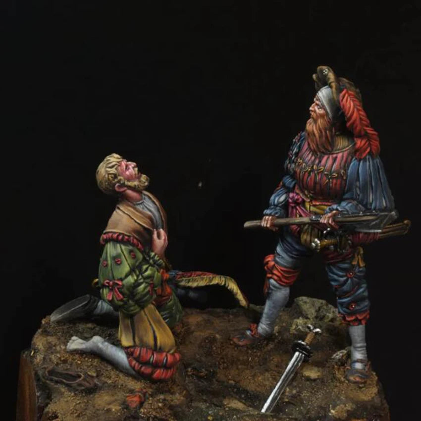 1/24 Dwarves & Colonial Soldiers, 4 Figures, Resin Model Figure Kit, Fantasy Theme, Unassembled and Unpainted