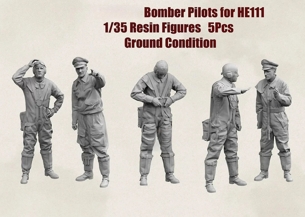 1/35 WWII German Luftwaffe Aircraft Crew, 5 Figures, Resin Model Figure Kit, Unassembled and Unpainted