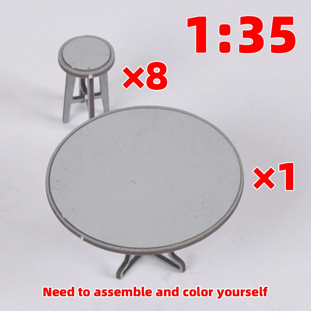 1/35 Café Table with Bar Stools, Resin Model Diorama Kit, Historical Theme, Unassembled and Unpainted