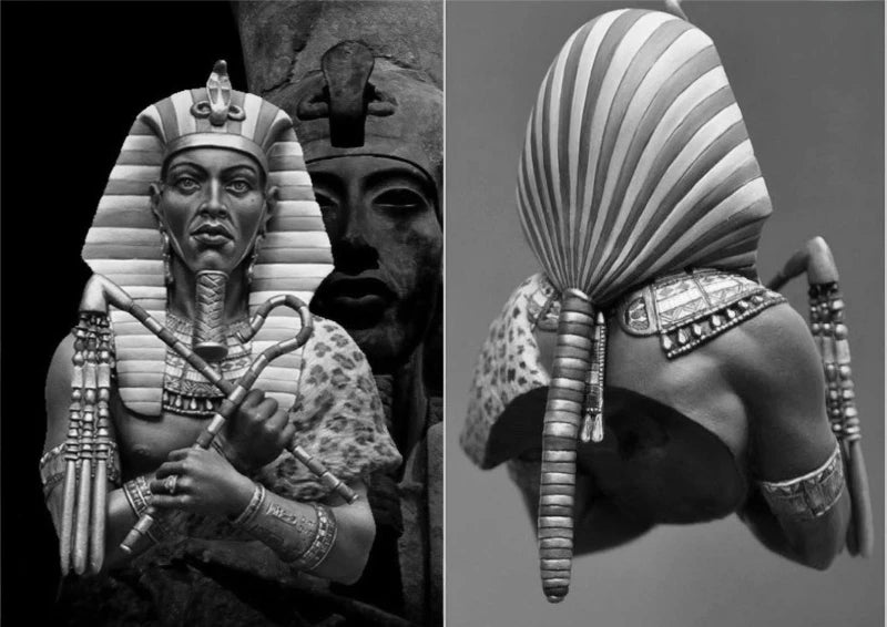 1/10 Ancient Egyptian Pharaoh with Striped Nemes Crown and Cobra Uraeus, Resin Model Bust Kit, Unassembled and Unpainted