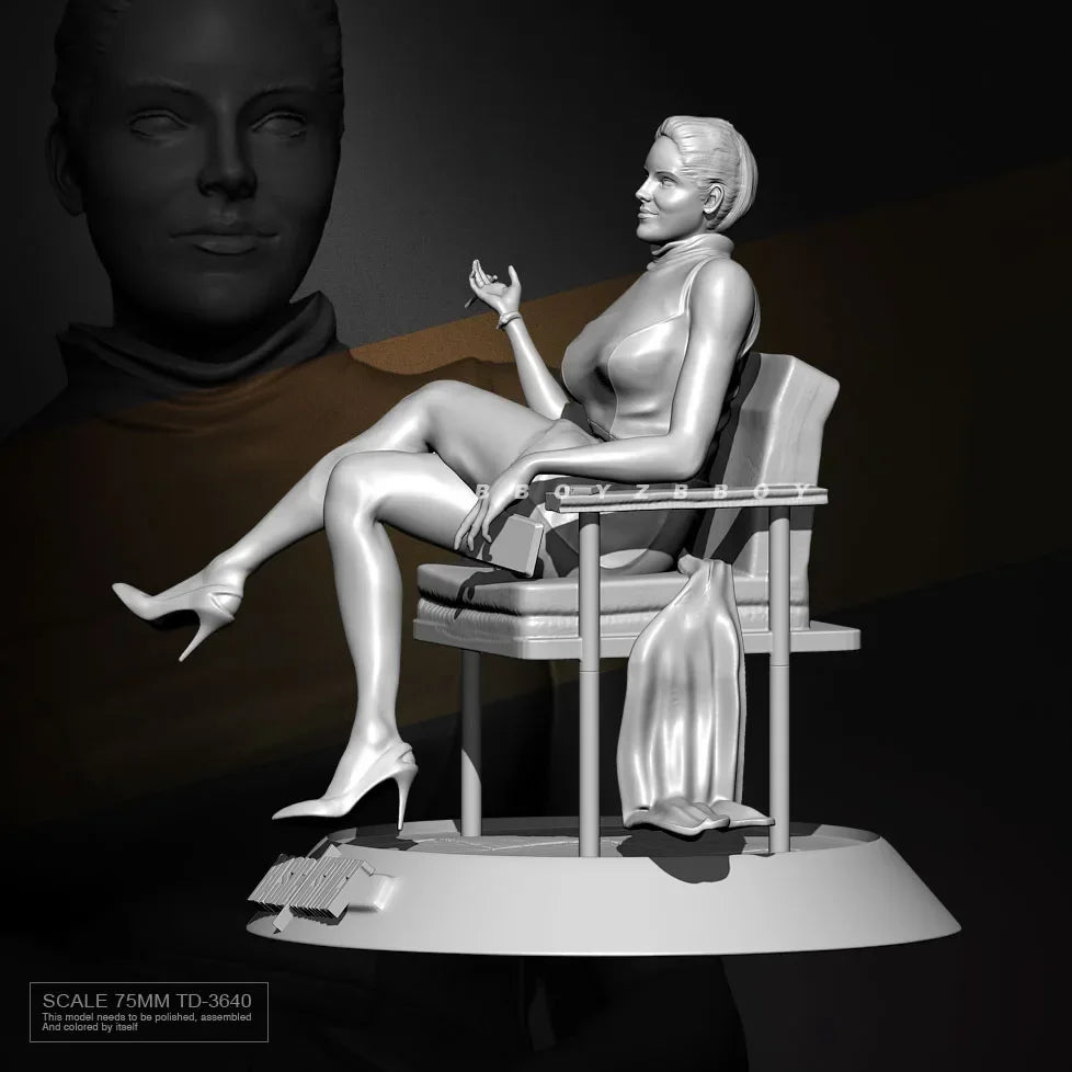 75mm Pin-up Female Seated, Resin Model Figure Kit, Unassembled and Unpainted