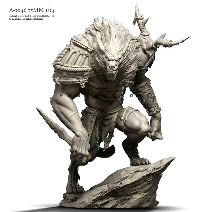 1/24 Orc Chieftain with Spiked Armor on Beast, Resin Model Figure Kit, Fantasy Theme, Unassembled and Unpainted