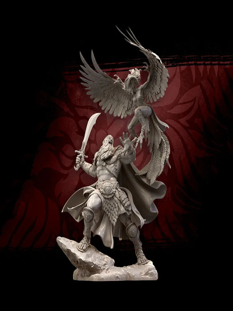 1/24 Medieval Phoenix-Winged Warrior with Sword, Resin Model Figure Kit, Unassembled and Unpainted