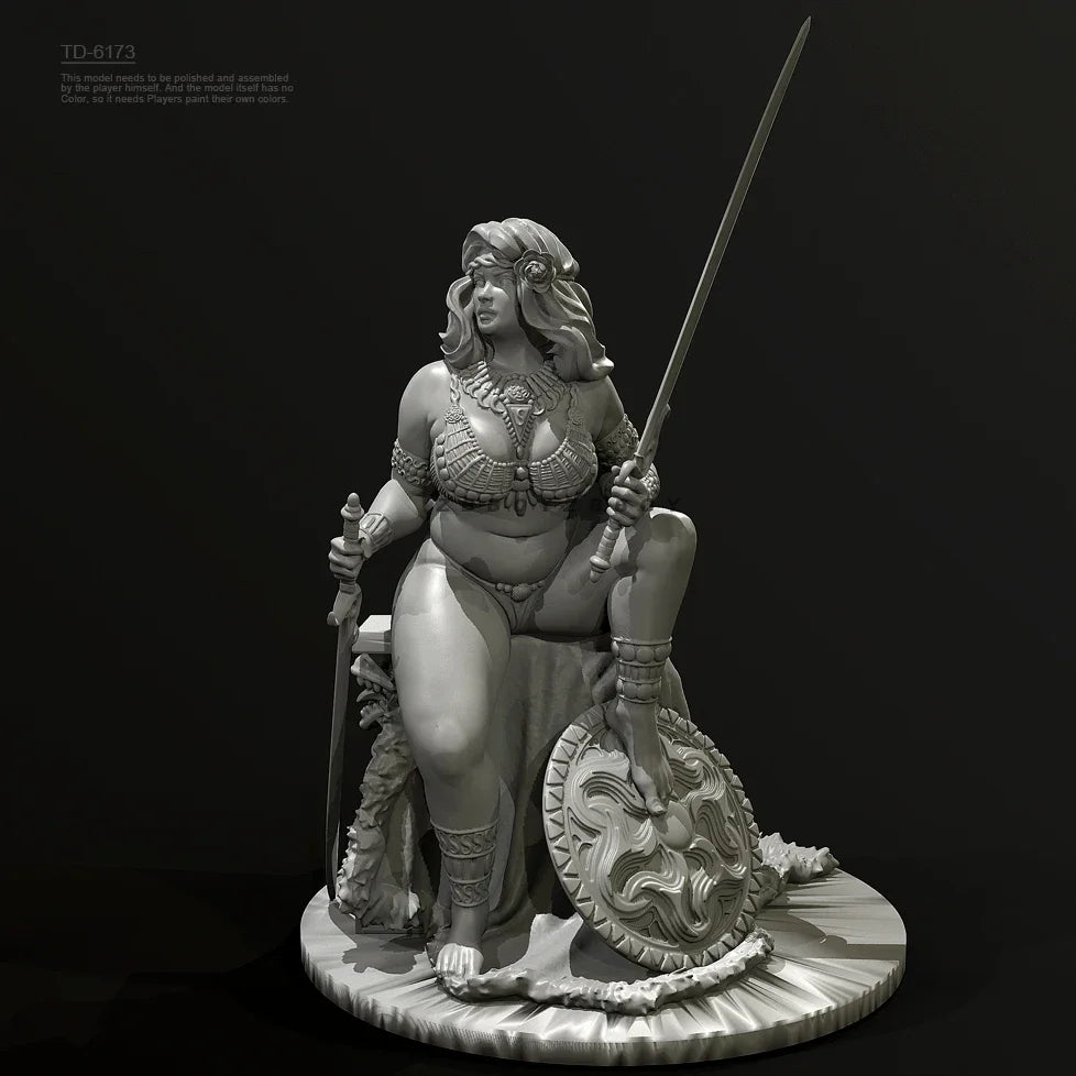 75mm Female Warrior with Serpent Guardian, Resin Model Figure Kit, Fantasy Theme, Unassembled and Unpainted