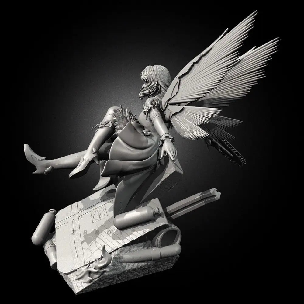 75mm Winged Battle Girl, Resin Model Figure Kit, Fantasy Theme, Unassembled and Unpainted