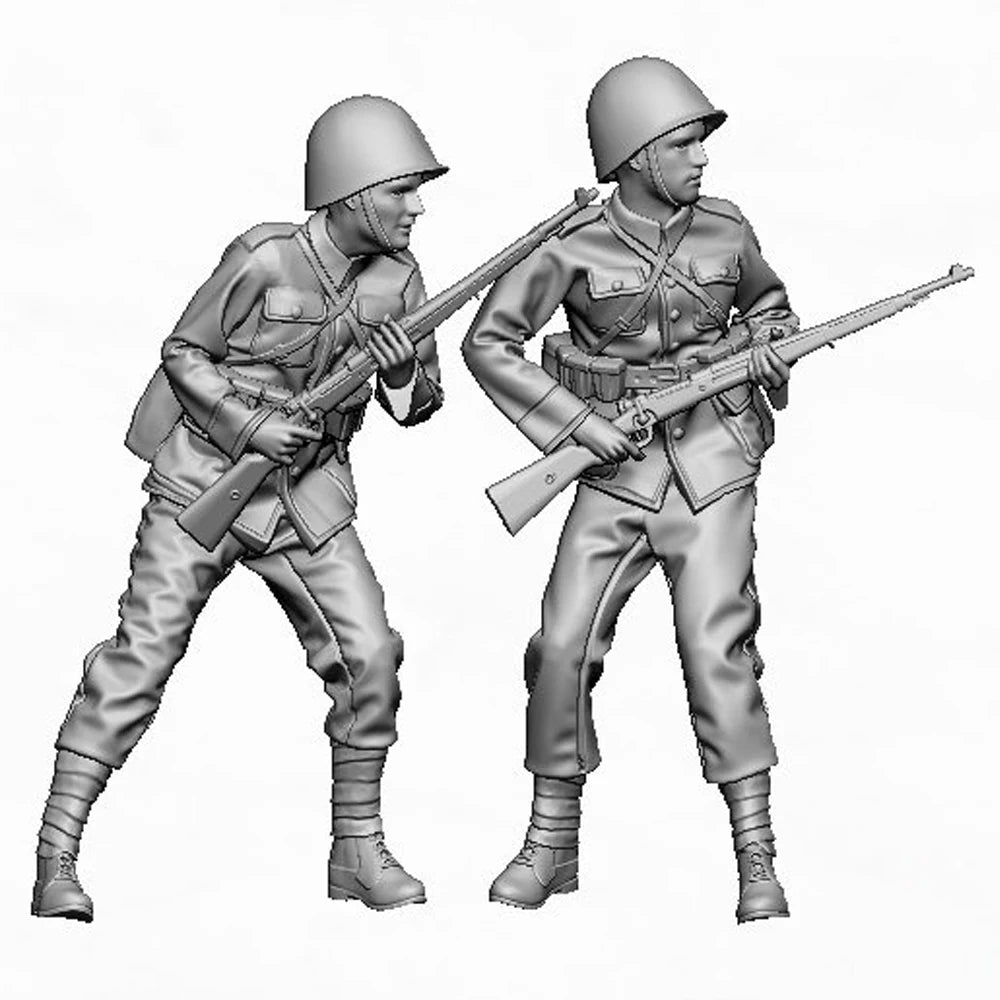 1/35 Infantry Combat Poses, 2 Figures, Resin Model Figure Kit, Military Theme, Unassembled and Unpainted