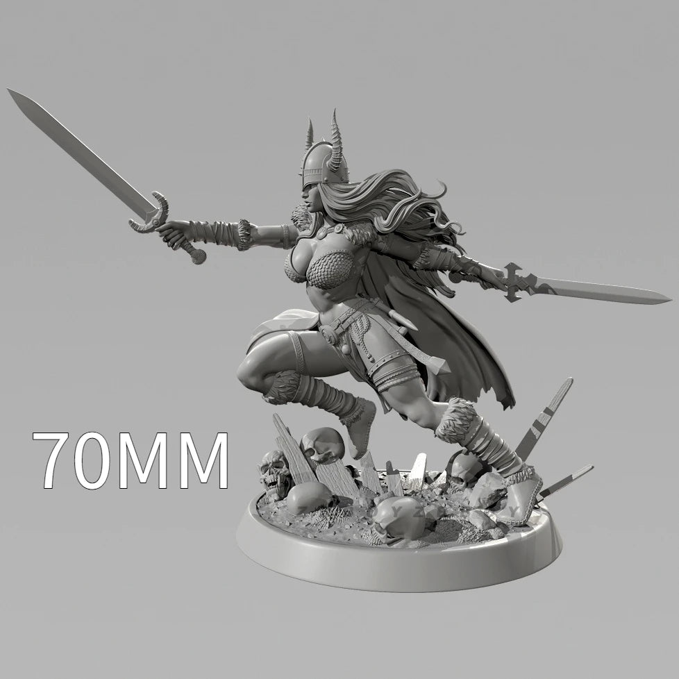 70mm Viking Female Warrior, Resin Model Figure Kit, Fantasy Theme, Unassembled and Unpainted