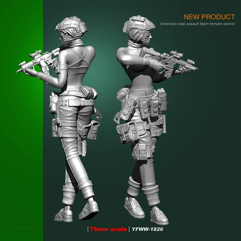 75mm Modern Female Rifleman with Assault Rifle, Resin Model Figure Kit, Unassembled and Unpainted