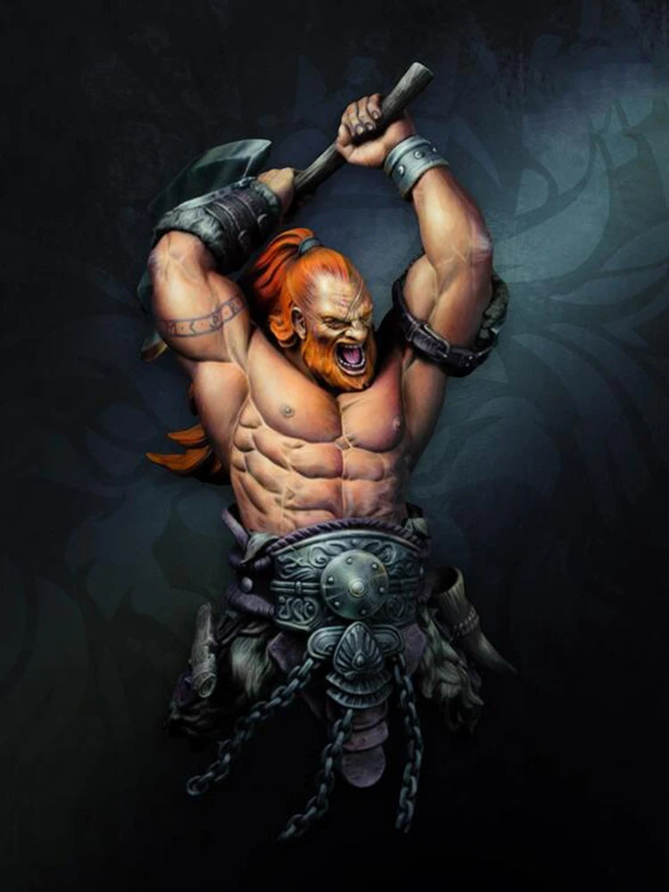 1/10 Red-Bearded Barbarian with Raised Axe, Resin Model Figure Kit, Fantasy Theme, Unassembled and Unpainted