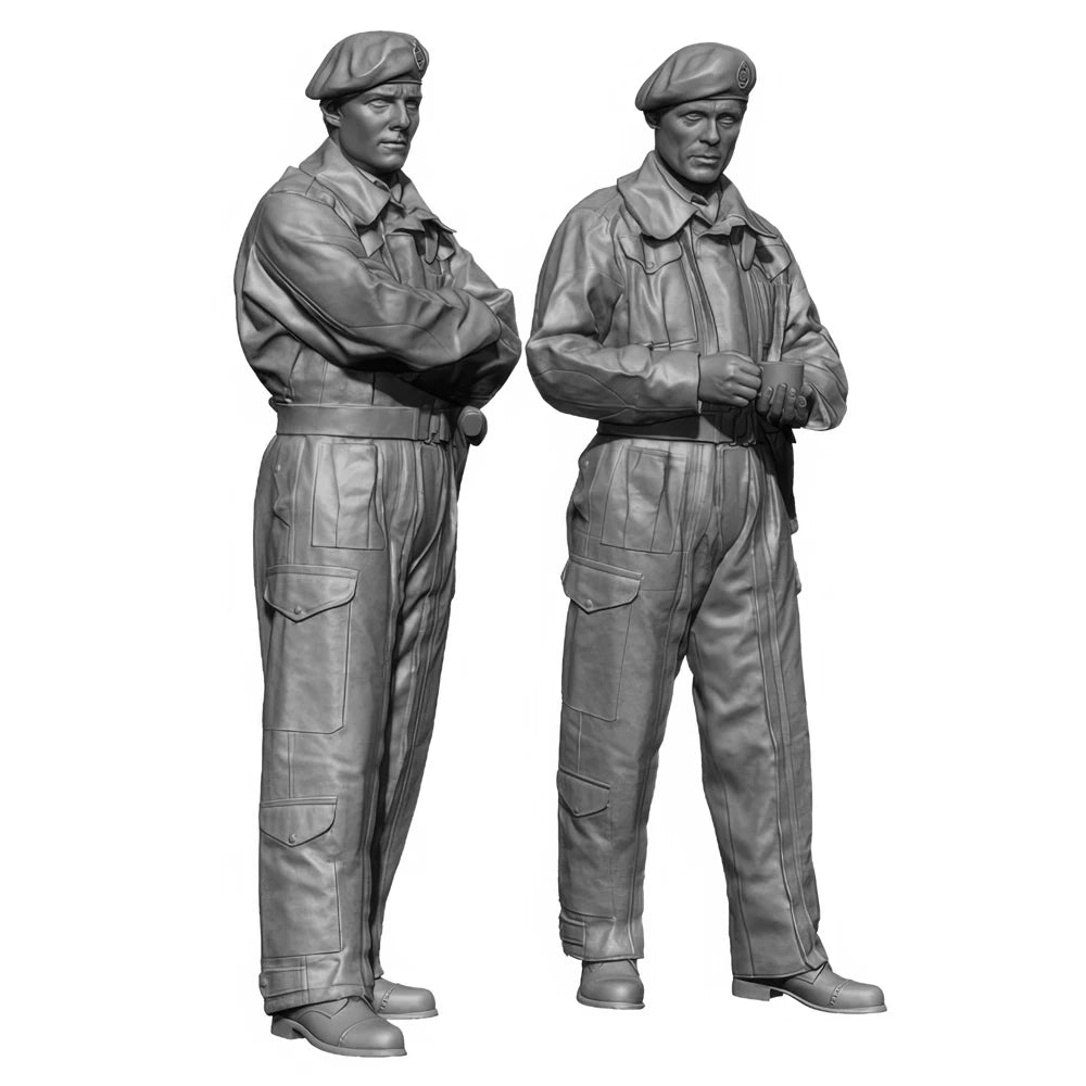 1/35 WWII British Tank Crew Set, 2 Figures, Resin Model Figure Kit, Unassembled and Unpainted
