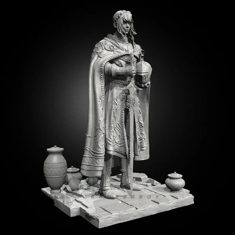 75mm Medieval Fantasy Noblewoman with Flowing Cloak, Resin Model Figure Kit, Unassembled and Unpainted