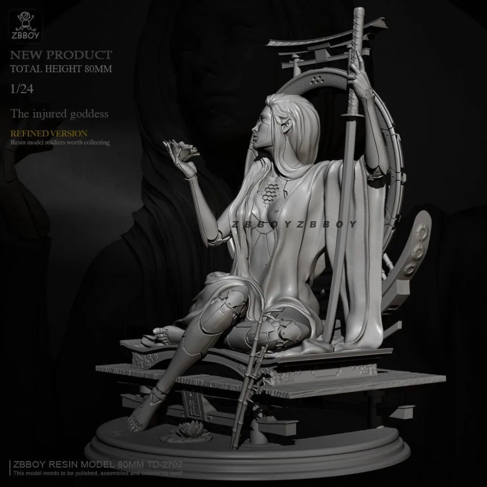 80mm Mechanical Female Warrior, Resin Model Figure Kit, Fantasy Theme, Unassembled and Unpainted