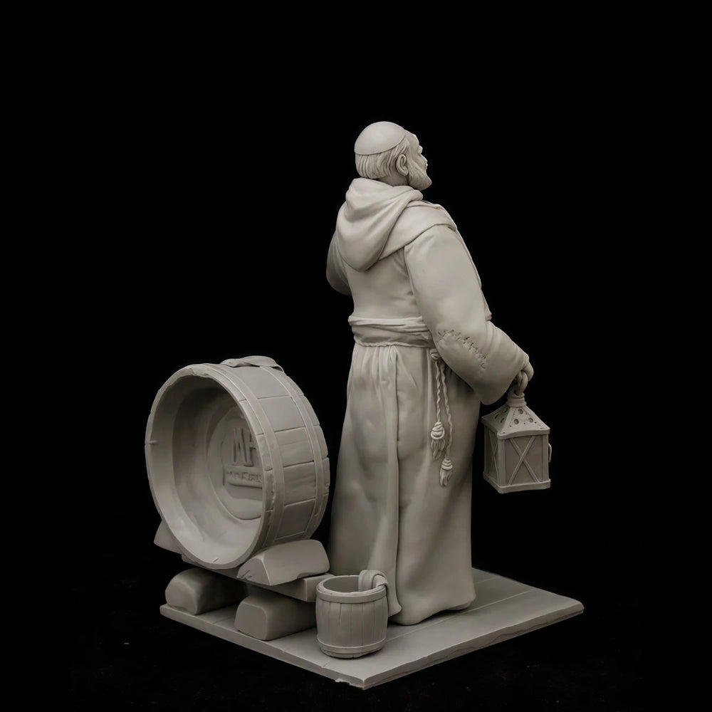 75mm Medieval Monk with Cooking Pots, Resin Model Figure Kit, Unassembled and Unpainted