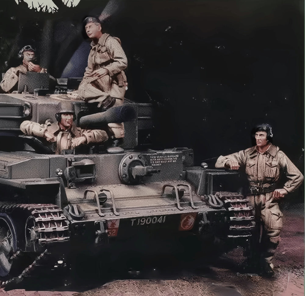 1/35 WWII German Panzer Crew with Mounted Gun, 5 Figures, Resin Model Figure Kit, Unassembled and Unpainted