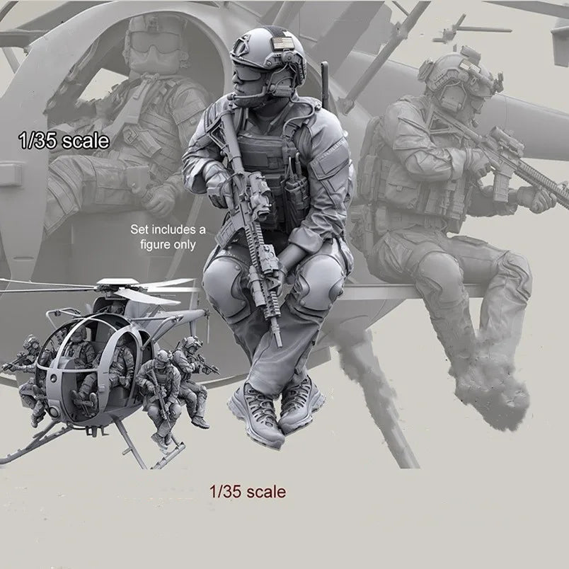 1/35 Modern Special Forces Conducting Helicopter Assault, 9 Figures, Resin Model Figure Kit, Unassembled and Unpainted