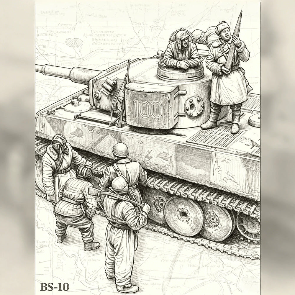 1/35 WWII Captured Tiger Tank, 2 Figures, Resin Model Vehicle Kit, Unassembled and Unpainted