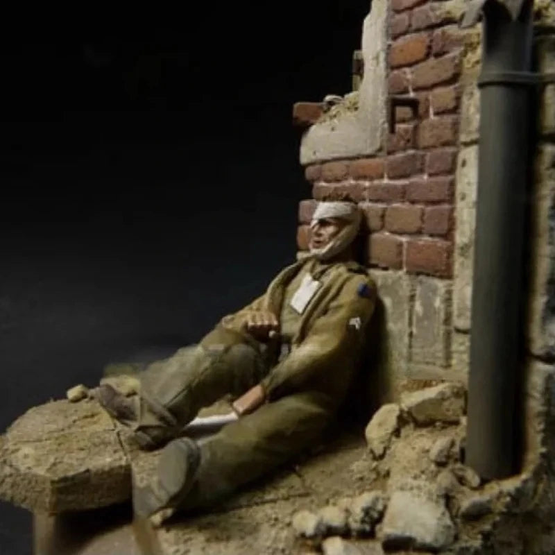 1/35 WWII Wounded Soldier Seated, Resin Model Figure Kit, Unassembled and Unpainted