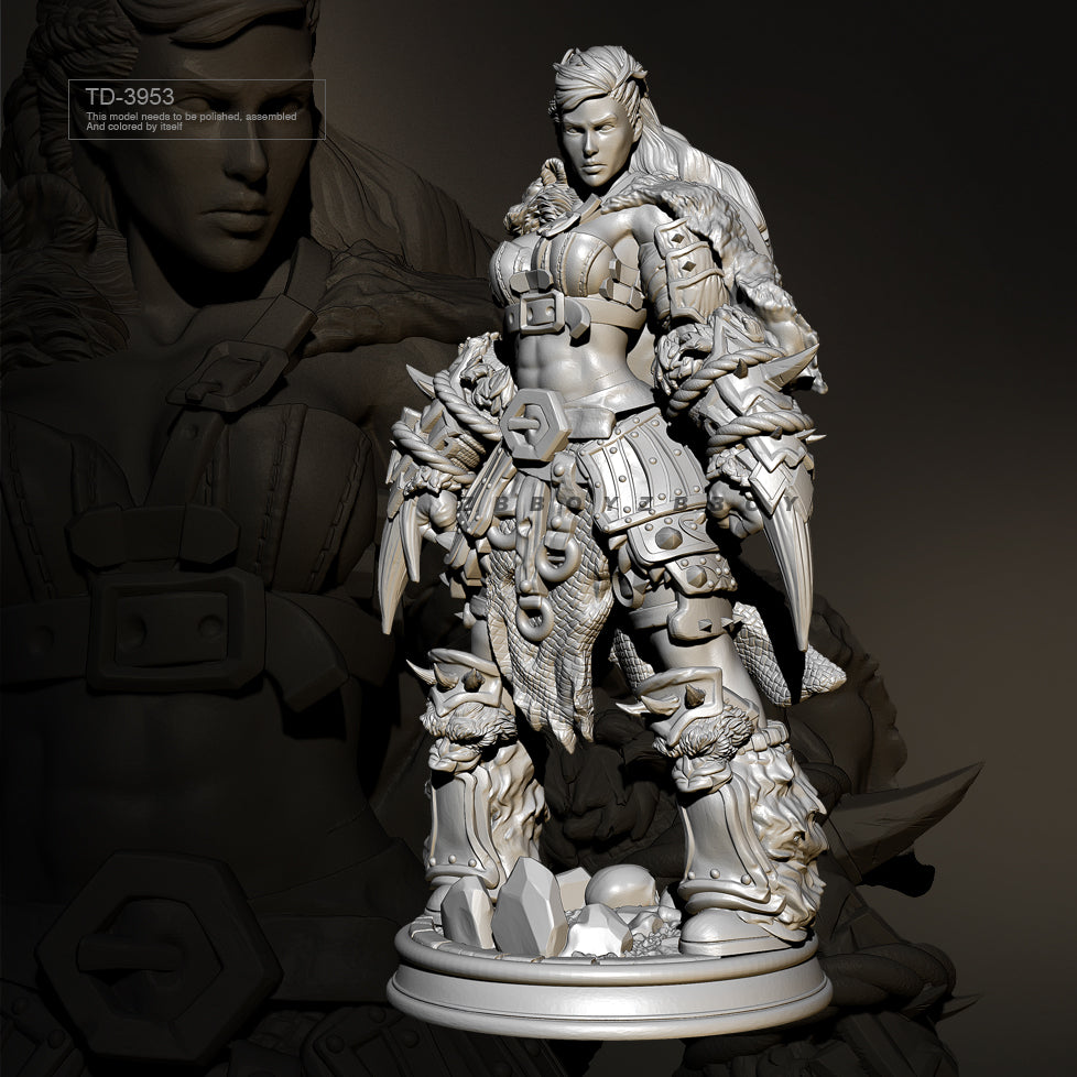 75mm Barbarian Warrior in Ornate Spiky Armor, Resin Model Figure Kit, Fantasy Theme, Unassembled and Unpainted