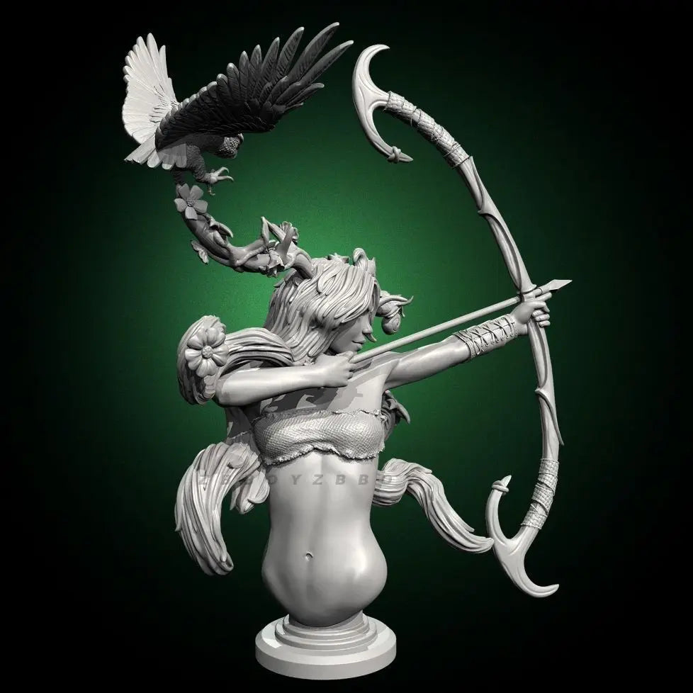 110mm Night Elf Archer, Resin Model Bust Kit, Fantasy Theme, Unassembled and Unpainted