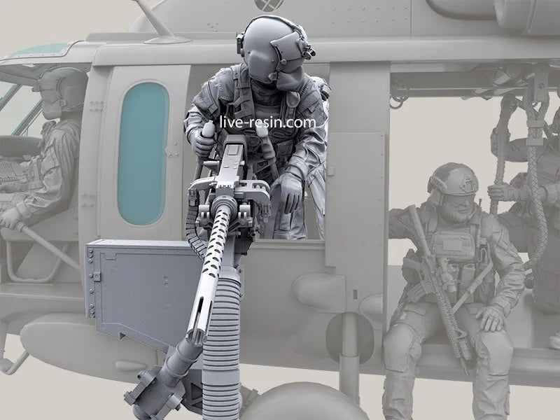 1/35 Modern Tactical Helicopter Door Gunner with SAW, Resin Model Figure Kit, Unassembled and Unpainted