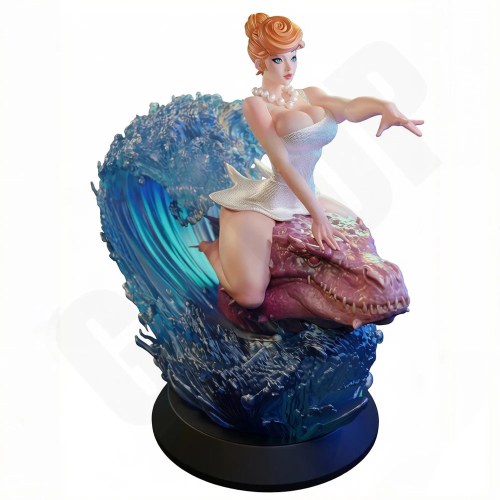 1/24 Woman Riding Crocodile, Resin Model Figure Kit, Unassembled and Unpainted
