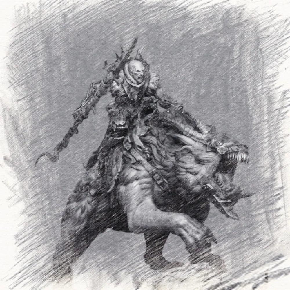 1/24 Demonic Warrior on Horned Beast Mount, Resin Model Figure Kit, Fantasy Theme, Unassembled and Unpainted