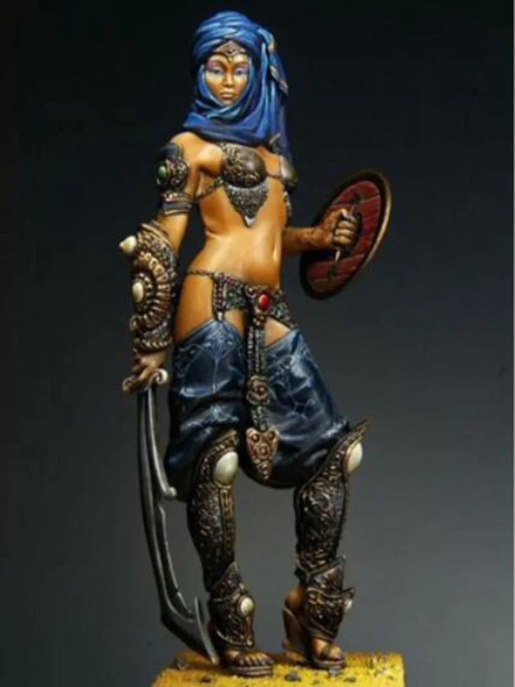 75mm Medieval Fantasy Female Warrior with Sword & Shield, Resin Model Figure Kit, Unassembled and Unpainted