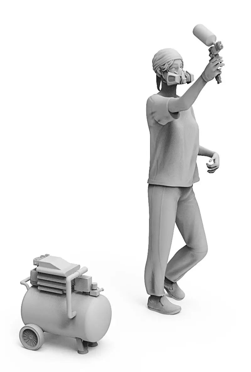 1/35 Female Photographers with Robot Companions, 5 Figures, Resin Model Figure Kit, Unassembled and Unpainted