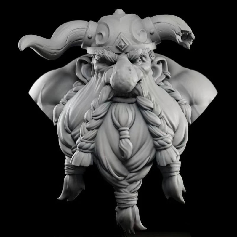 60mm Horned Dwarf Warrior, Resin Model Bust Kit, Fantasy Theme, Unassembled and Unpainted