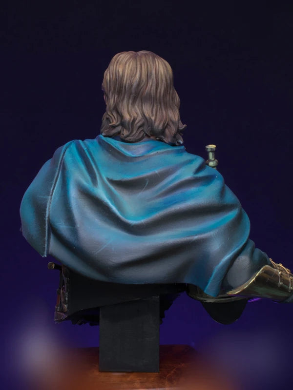 1/12 Medieval Fantasy Warrior with Blue Cloak Holding Golden Mask, Resin Model Bust Kit, Unassembled and Unpainted