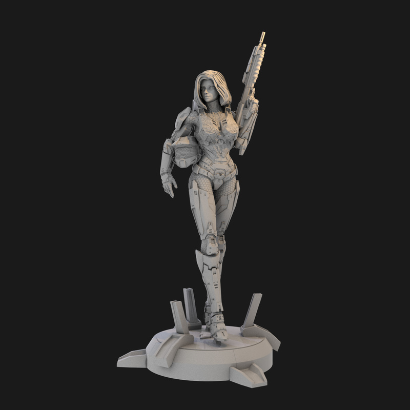 75mm Female Tactical Operator with Rifle, Resin Model Figure Kit, Sci-Fi Theme, Unassembled and Unpainted